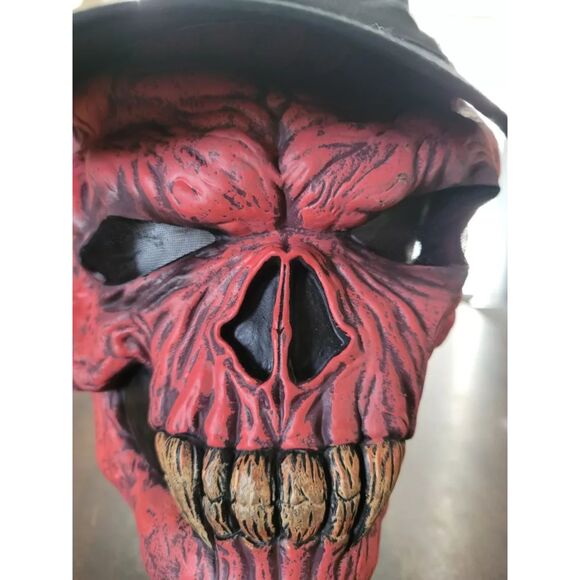 Easter Unlimited Red Demon Skeleton Scary Horned Rubber Mask/Black Hat - Picture 4 of 11